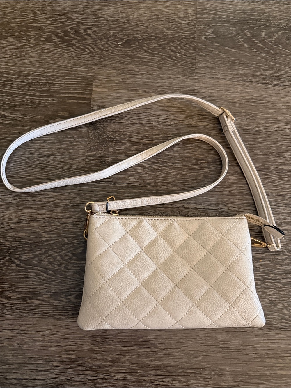 Cream Quilted Crossbody Bag with Gold Hardware